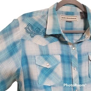 Vintage Bit & Bridle Western Pearl Snap Plaid Button Down, XL